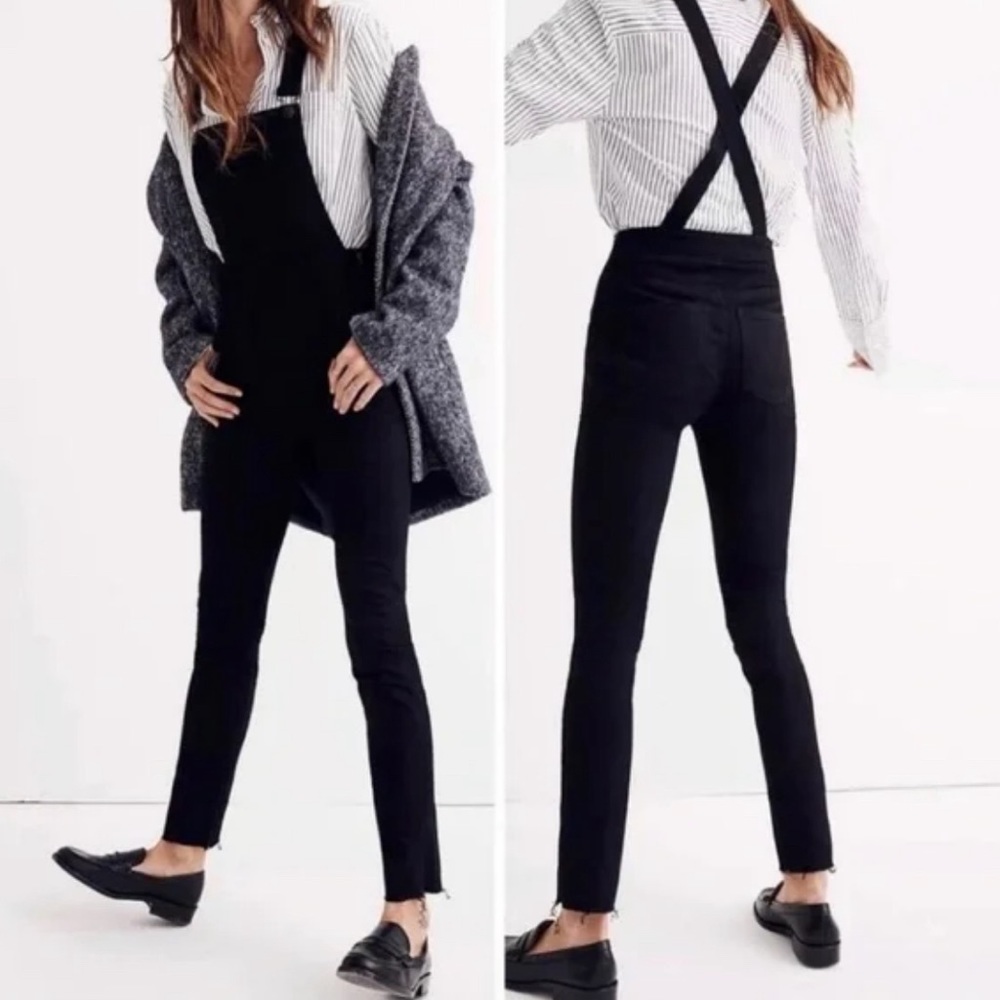 Like New Madewell Skinny Overalls: Raw Hem Edition. Black with side zipper